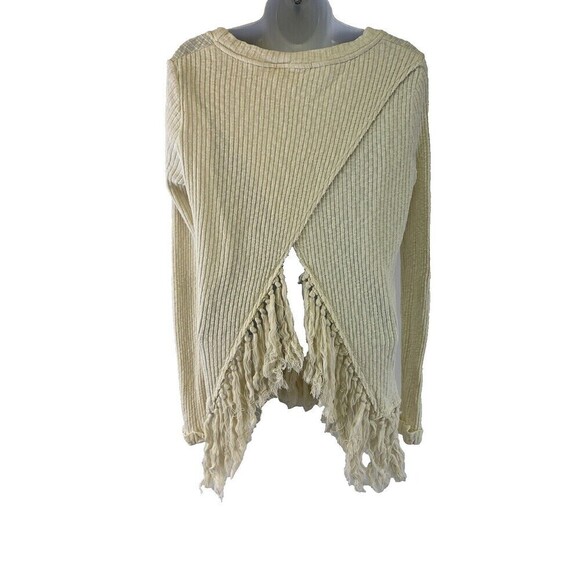 Eri And Ali Sweater Fringe Trim Open Back Cream Ribbed Knit Long Sleeves Small - Picture 6 of 11